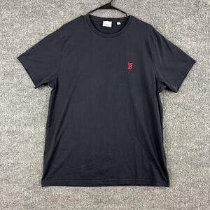 Burberry Shirt Mens XL TB Monogram Logo Navy Blue Cotton Tee Casual Luxury